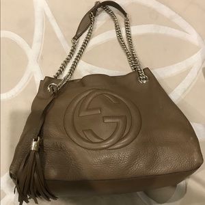 Gucci Soho Leather Chain Strap Tote, Brown